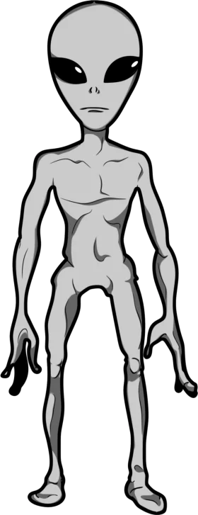 Grayscale Classic Extraterrestrial Humanoid Alien Clipart Illustration Design