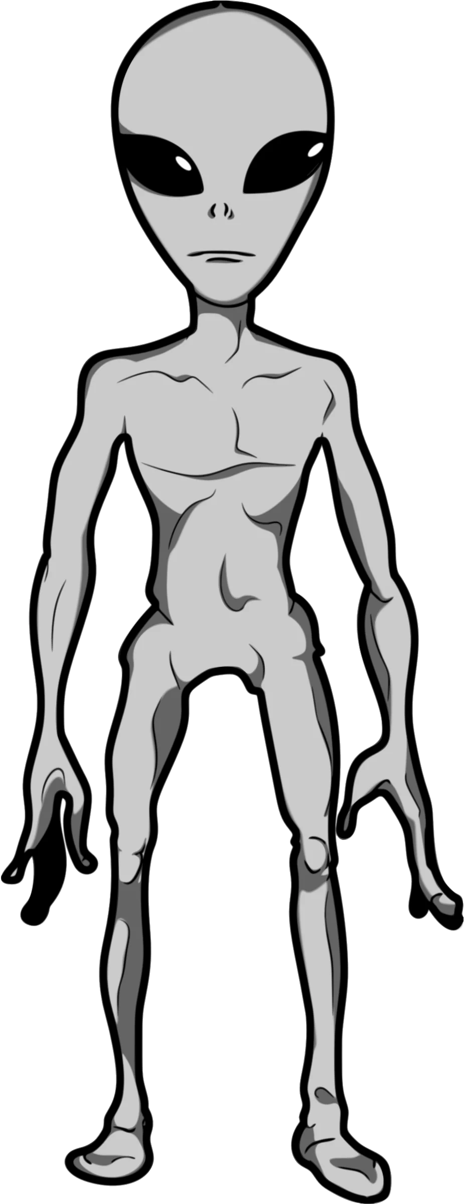 Grayscale Classic Extraterrestrial Humanoid Alien Clipart Illustration Design
