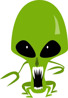Menacing Green Extraterrestrial Creature Clipart with Sharp Teeth and Intense Gaze