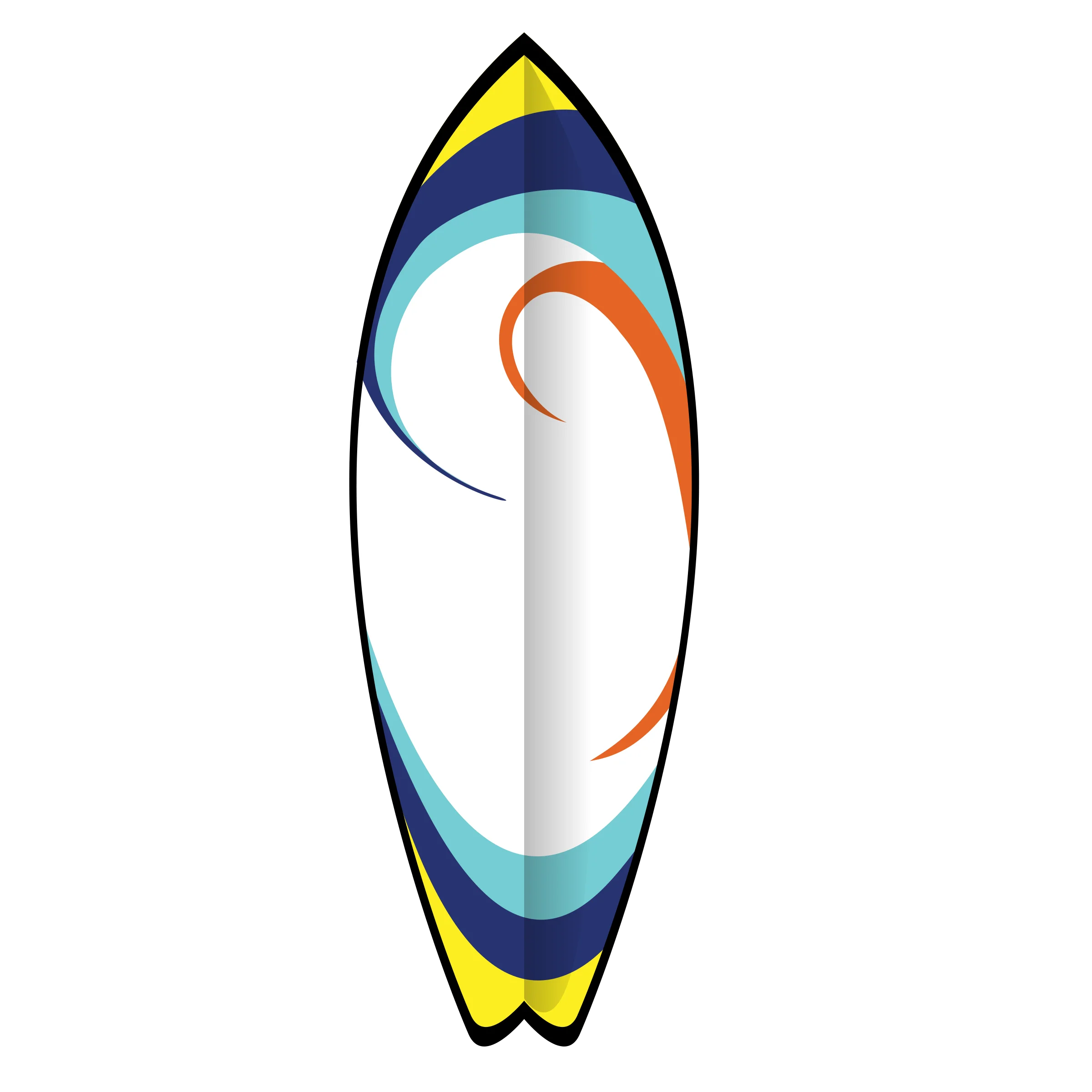 Modern Surfboard Clipart Design with Sleek Curves and Colorful Accent Lines