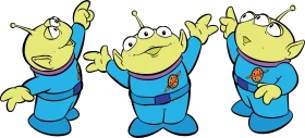 Playful Three-Eyed Green Aliens in Blue Spacesuits - Cartoon Clipart Collection