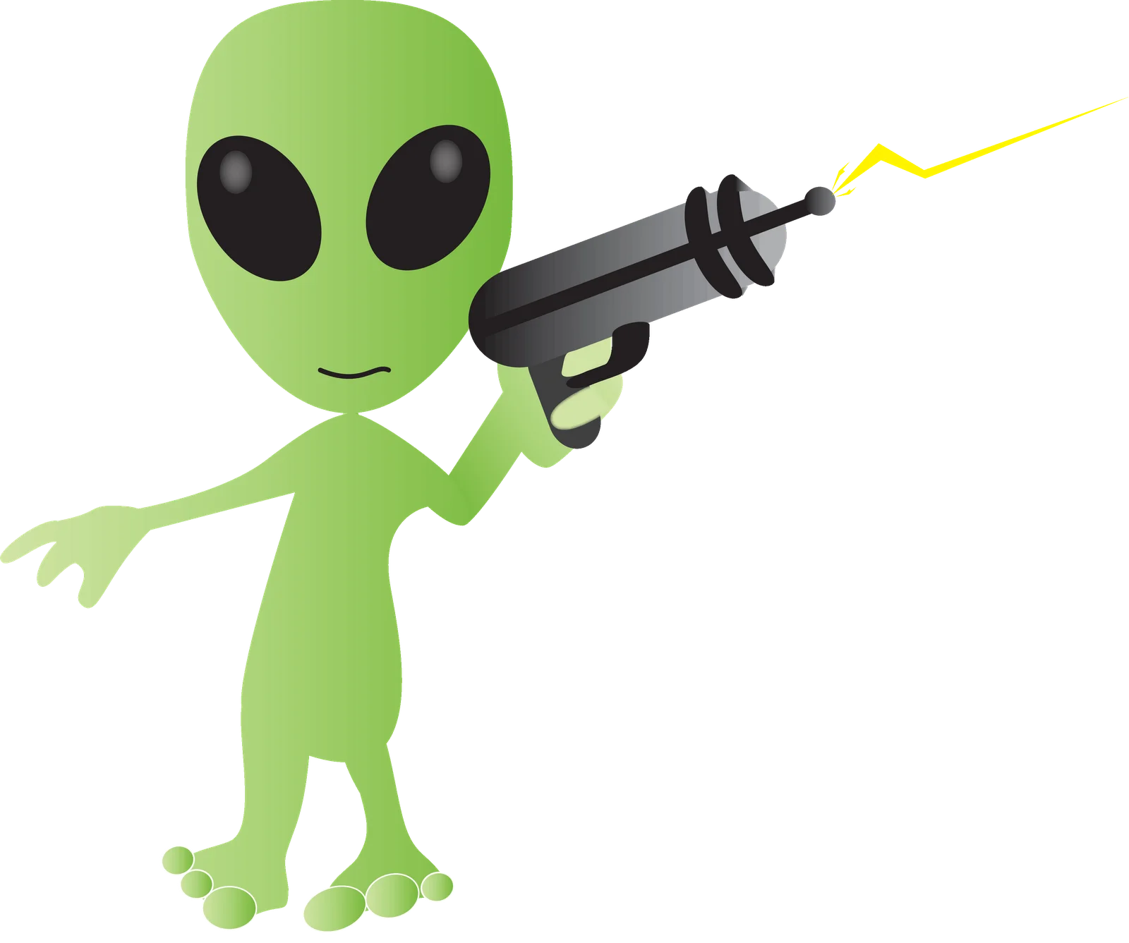 Quirky Green Extraterrestrial Holding Futuristic Laser Gun Clipart Illustration