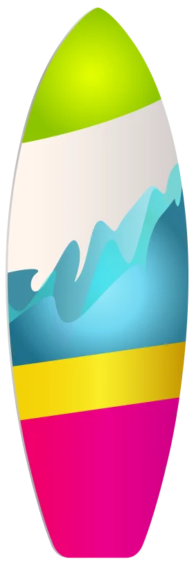 Stylish Ocean Wave Mountain Surfboard Clipart Design with Colorful Layers
