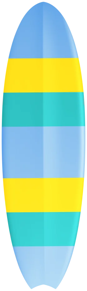 Stylish Surfboard Clipart with Cheerful Blue, Yellow, and Teal Color Blocks