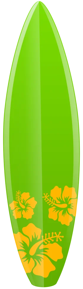 Tropical Green Surfboard Clipart with Cheerful Yellow Hibiscus Flowers