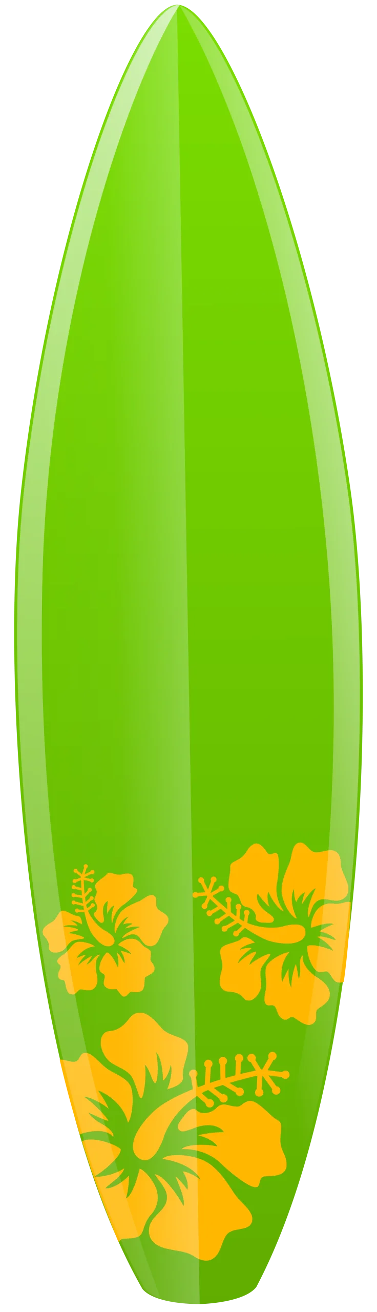 Tropical Green Surfboard Clipart with Cheerful Yellow Hibiscus Flowers