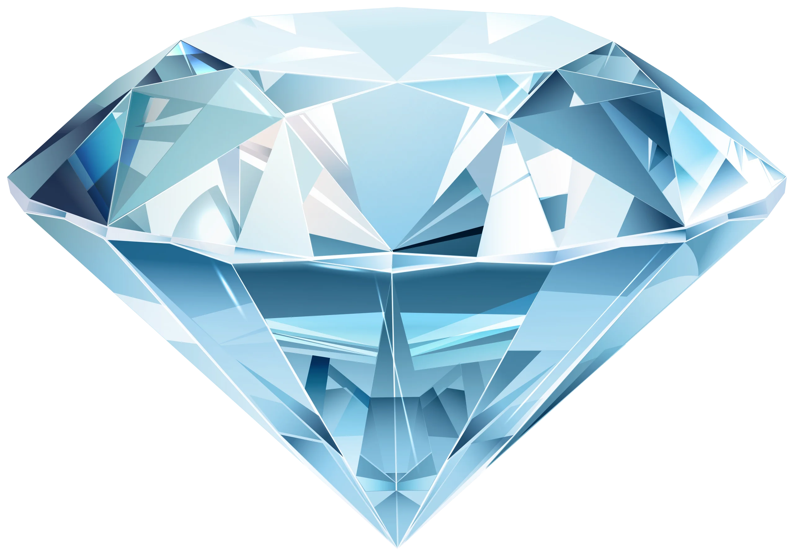 Elegant Ice Blue Diamond Clipart: Precision-Cut Gem Illustration with Luminous Facets
