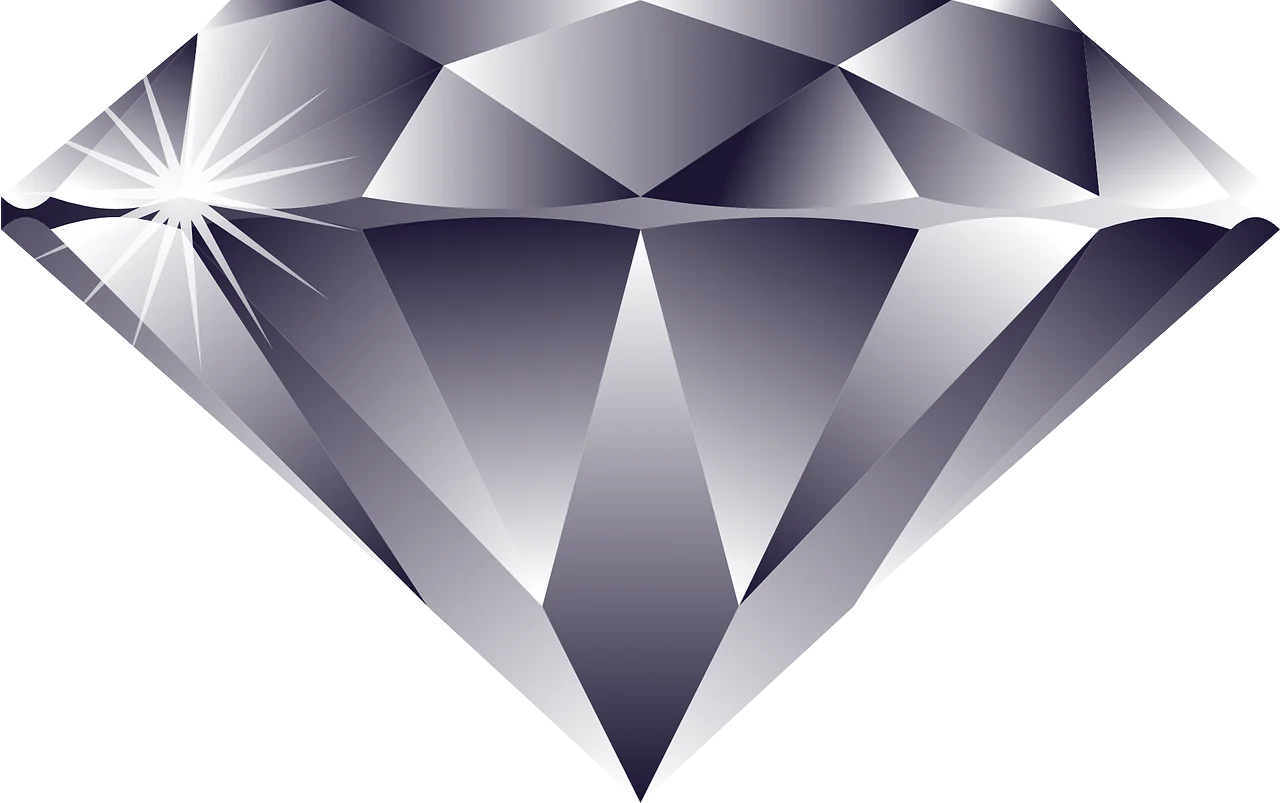 Elegant Monochrome Diamond Clipart Graphic with Geometric Facet Design