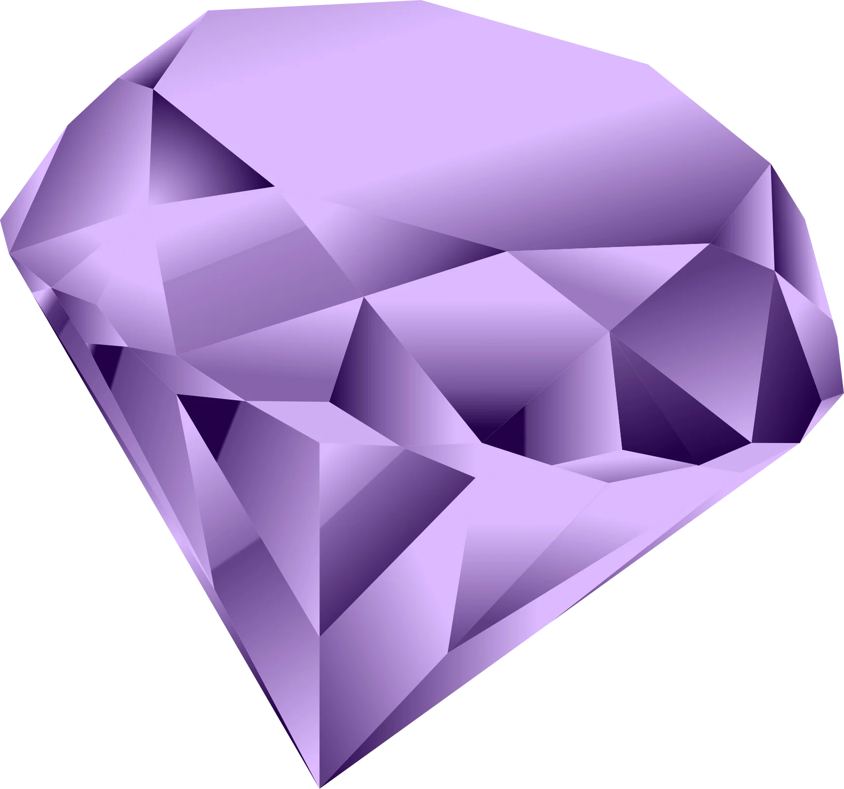 Elegant Purple Geometric Diamond Clipart with Soft Lavender Facets and Crystalline Design