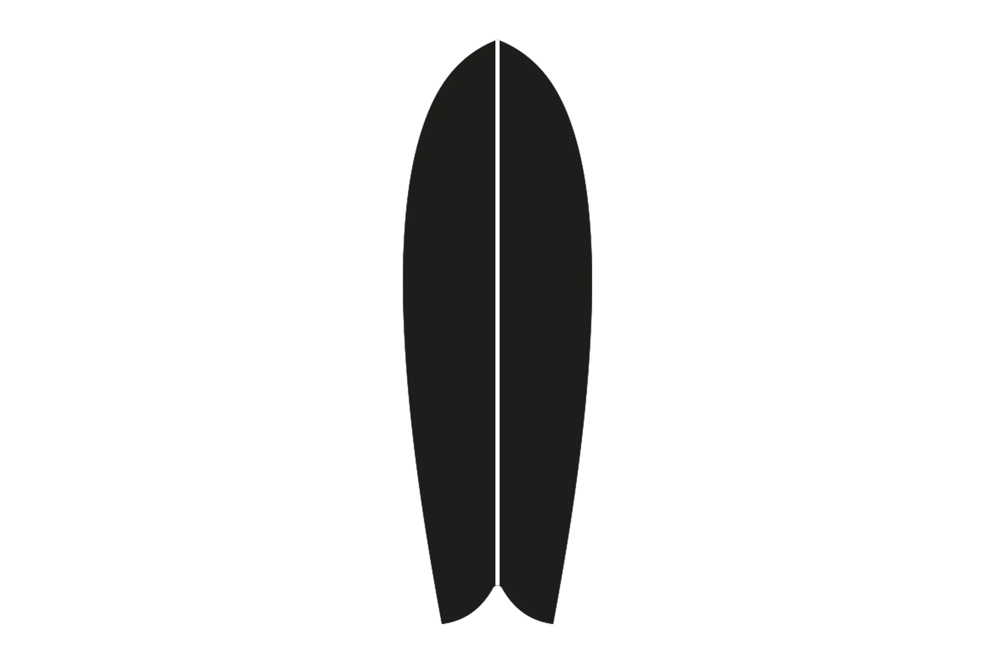 Minimalist Black Fish-Shaped Surfboard Clipart Design Silhouette