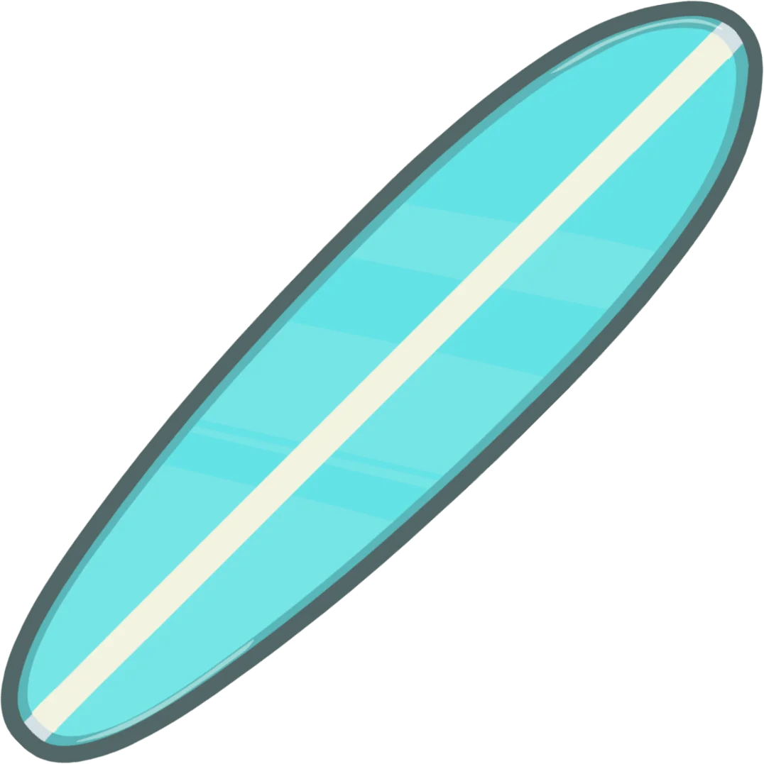 Minimalist Teal and White Longboard Surfboard Simple Clipart Design