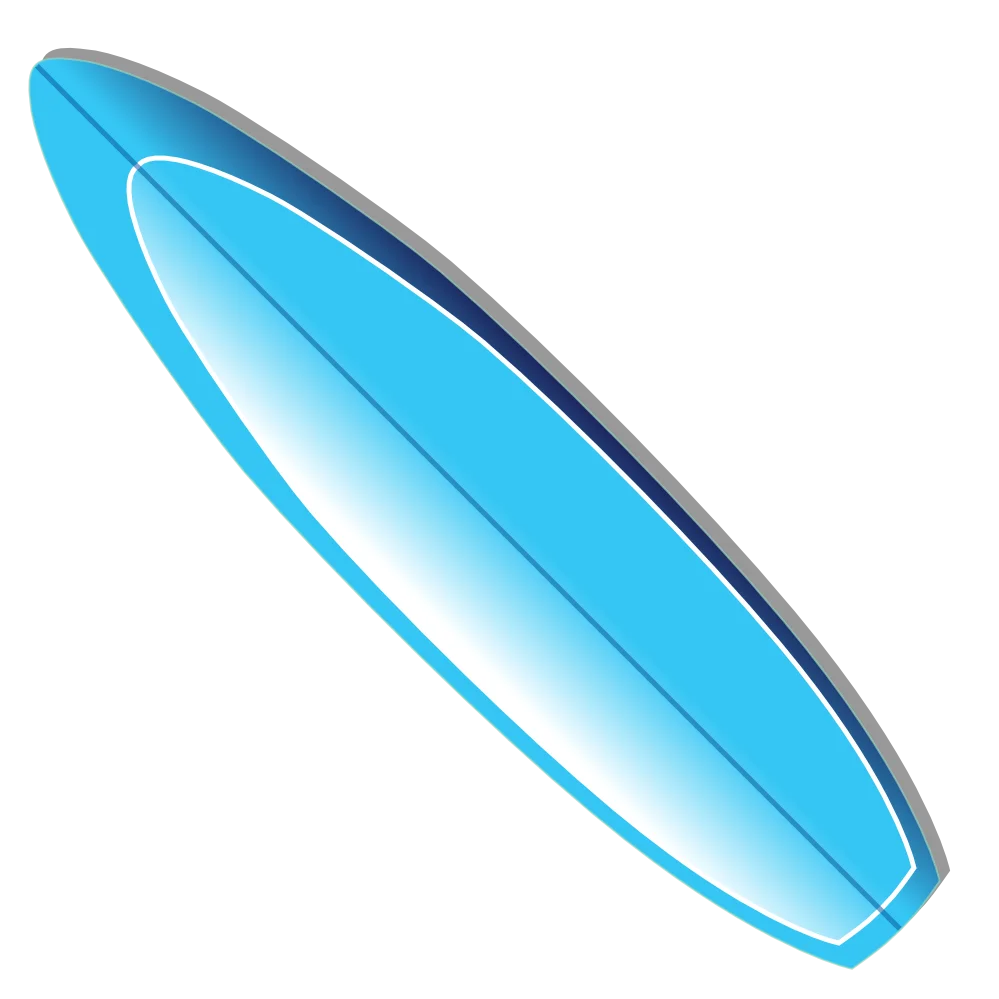Ocean Blue Sleek Surfboard Clipart Design with Smooth Gradient Edges