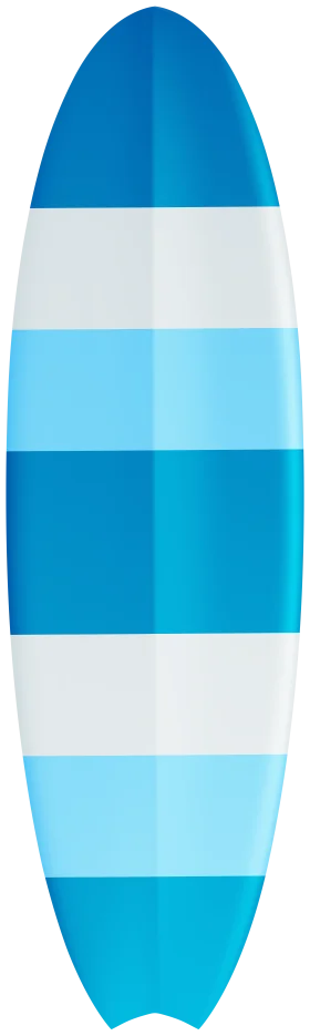 Ocean-Inspired Blue and White Surfboard Clipart Design with Gradient Stripes