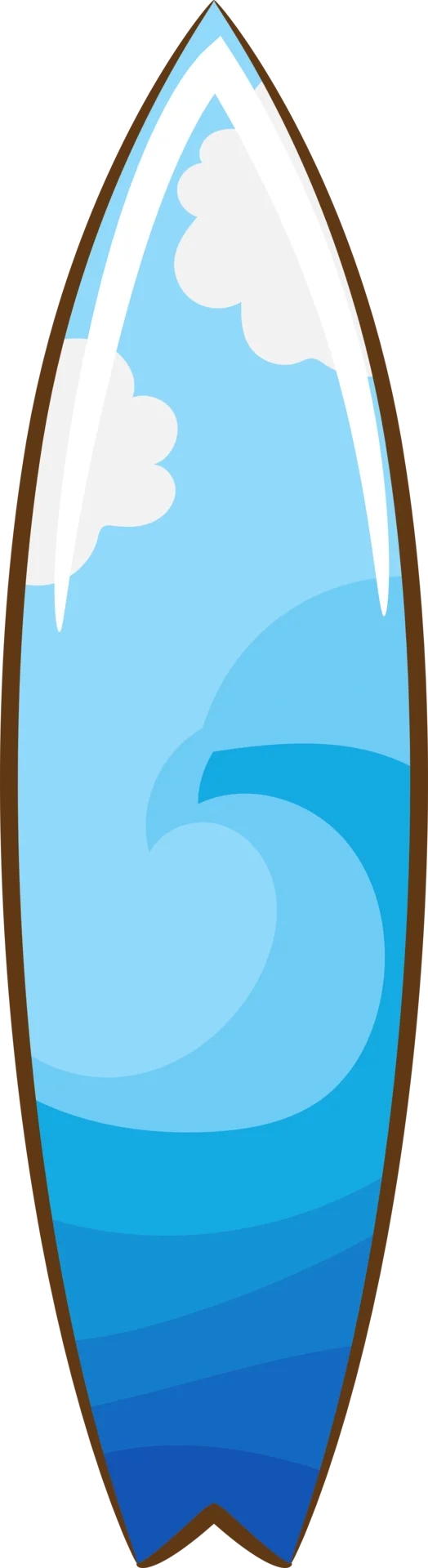 Serene Ocean Wave Surfboard Clipart with Soft Cloud Silhouettes