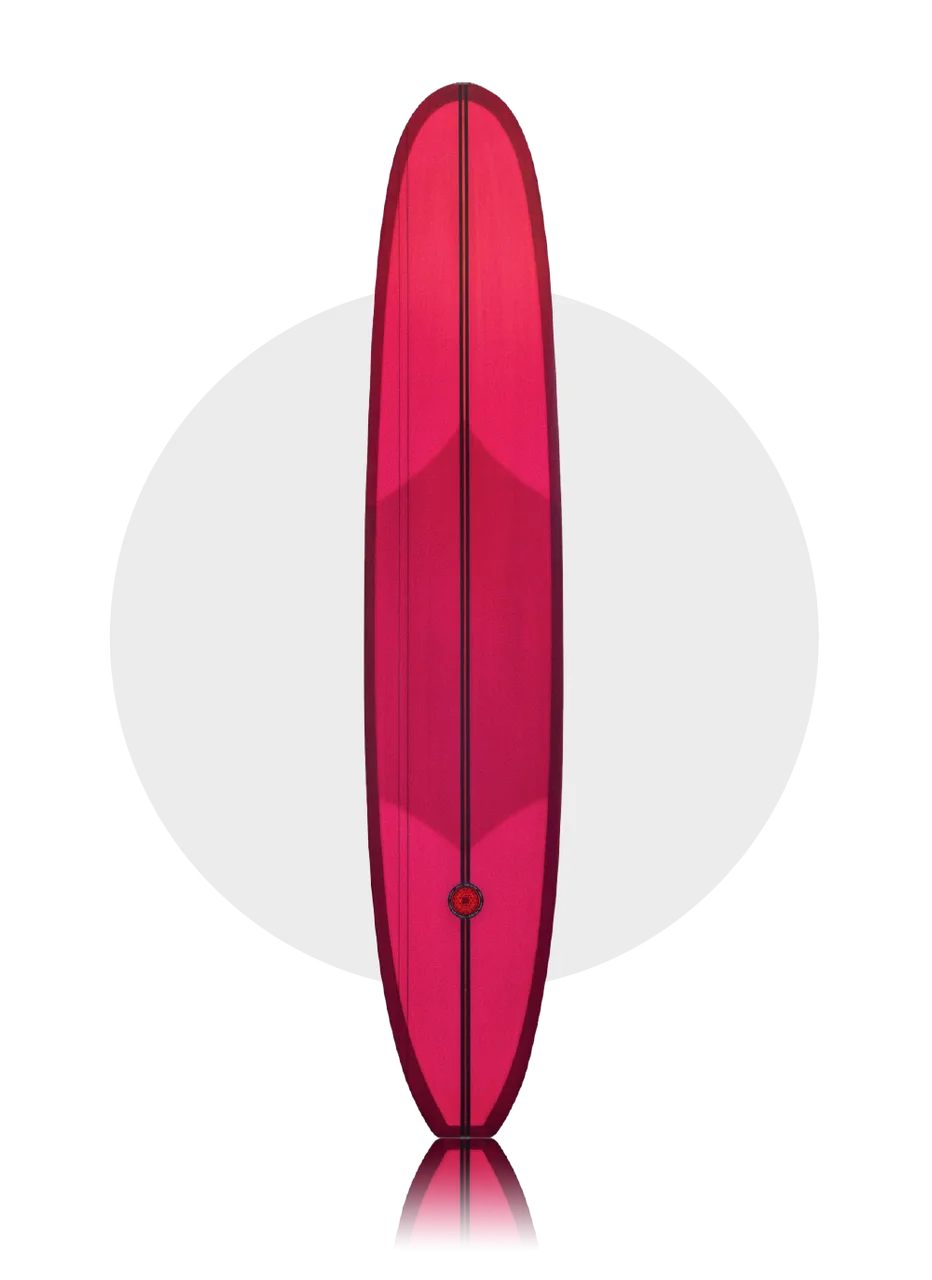 Sleek Minimalist Long Surfboard Clipart in Bold Crimson Red Design