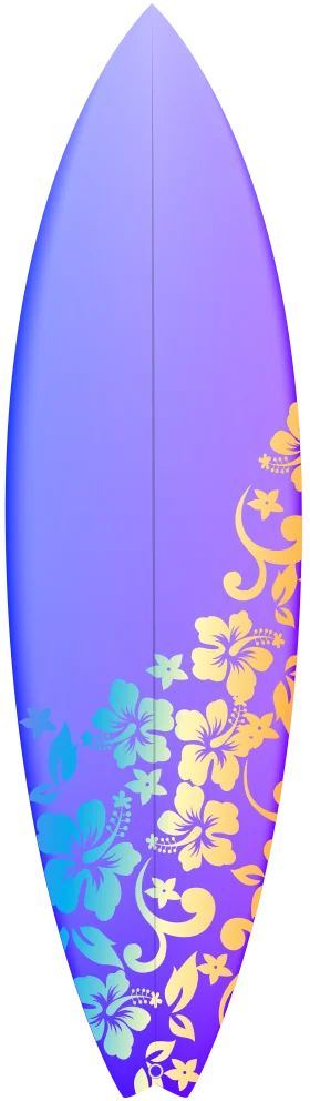 Tropical Hibiscus Flower Surfboard Clipart with Soft Lavender and Blue Gradient
