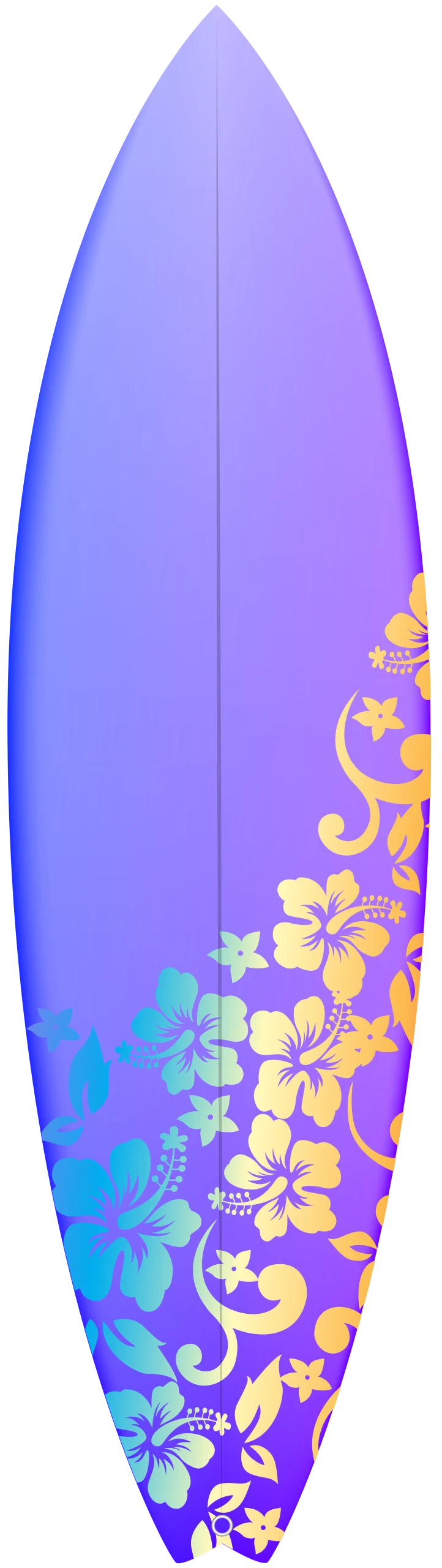 Tropical Hibiscus Flower Surfboard Clipart with Soft Lavender and Blue Gradient