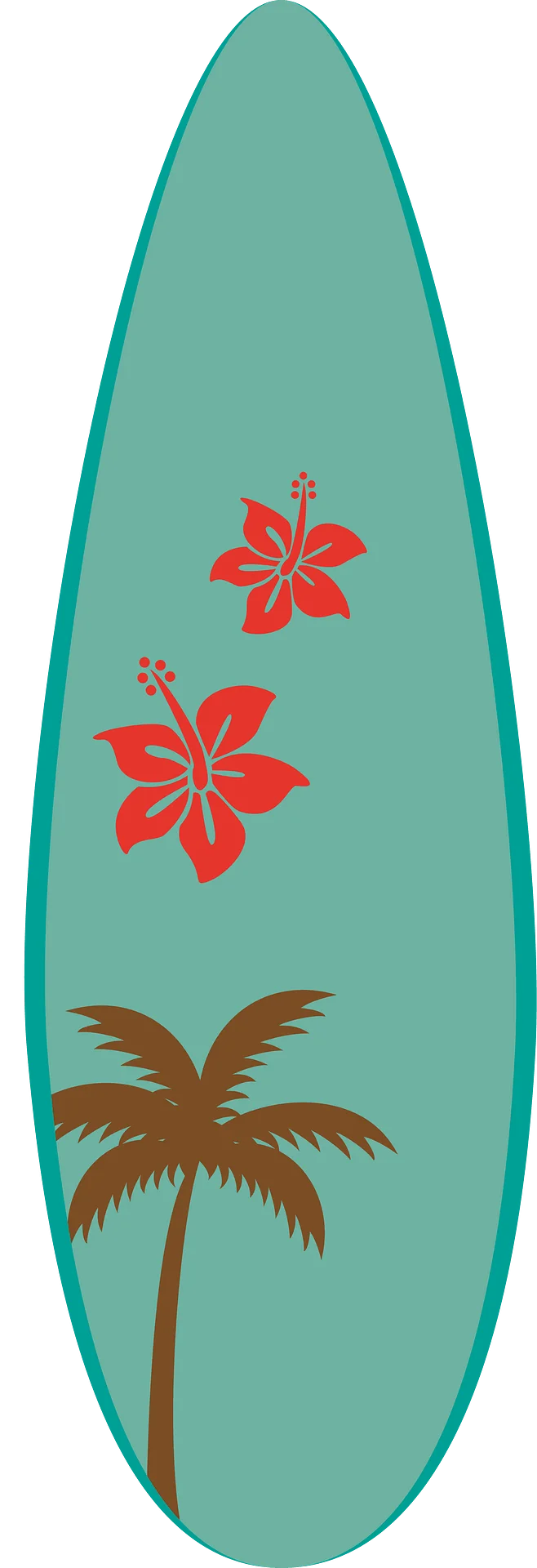 Tropical Paradise Surfboard Clipart with Hibiscus Flowers and Palm Tree