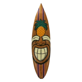 Tropical Tiki Surfboard Clipart with Cheerful Pineapple-Topped Smiling Face Design