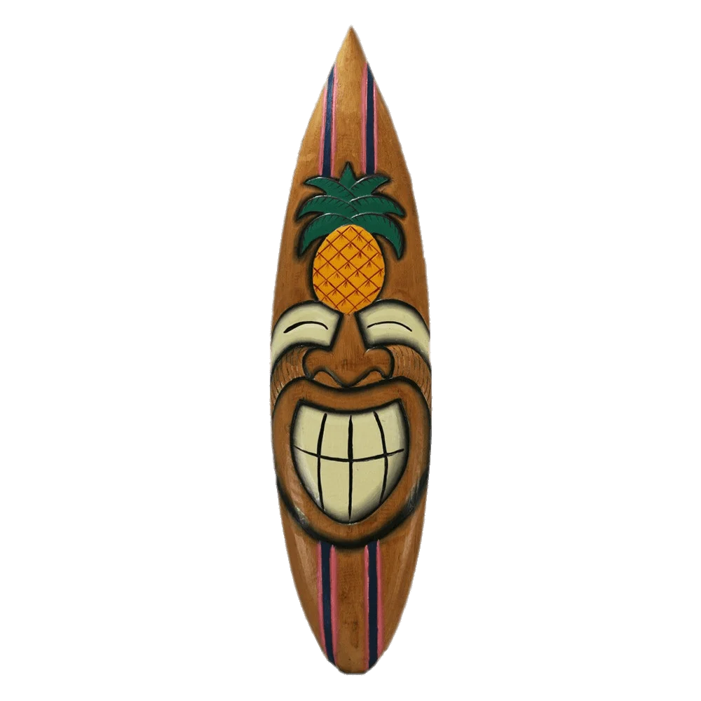 Tropical Tiki Surfboard Clipart with Cheerful Pineapple-Topped Smiling Face Design