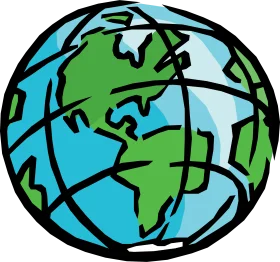 Hand-Drawn Earth Clipart Depicting Global Connectivity and Geographical Landmarks