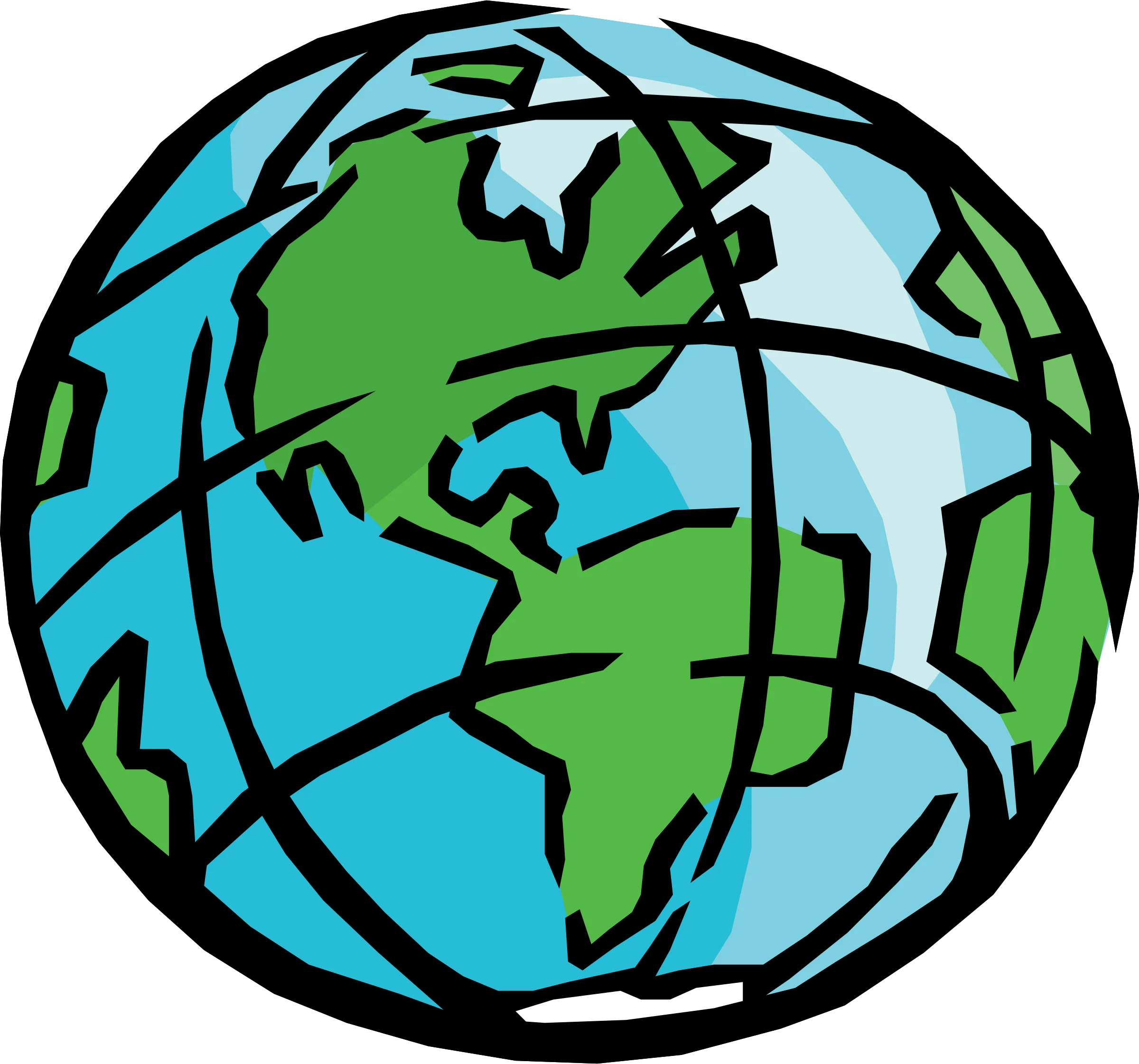 Hand-Drawn Earth Clipart Depicting Global Connectivity and Geographical Landmarks