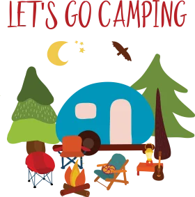 Charming Let's Go Camping Outdoor Adventure Clipart Scene with Cozy Elements