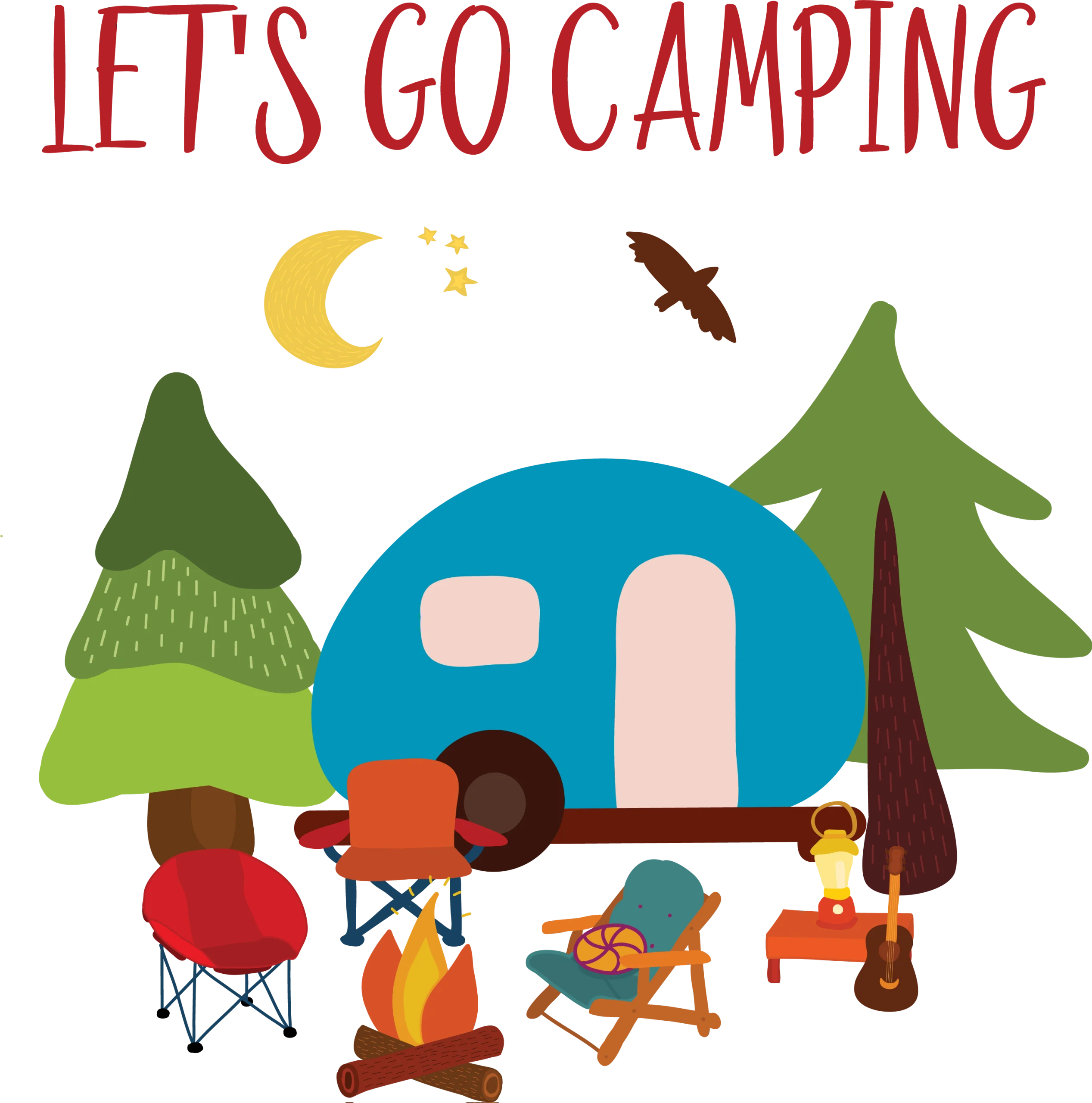 Charming Let's Go Camping Outdoor Adventure Clipart Scene with Cozy Elements