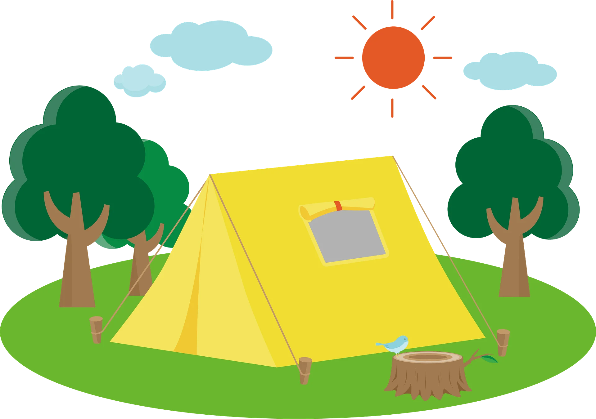 Cheerful Outdoor Adventure Camping Clipart with Sunny Landscape Scene