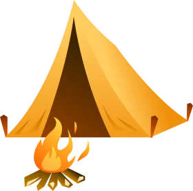 Classic Camping Clipart with Warm Glowing Campfire and Traditional Triangular Tent Design