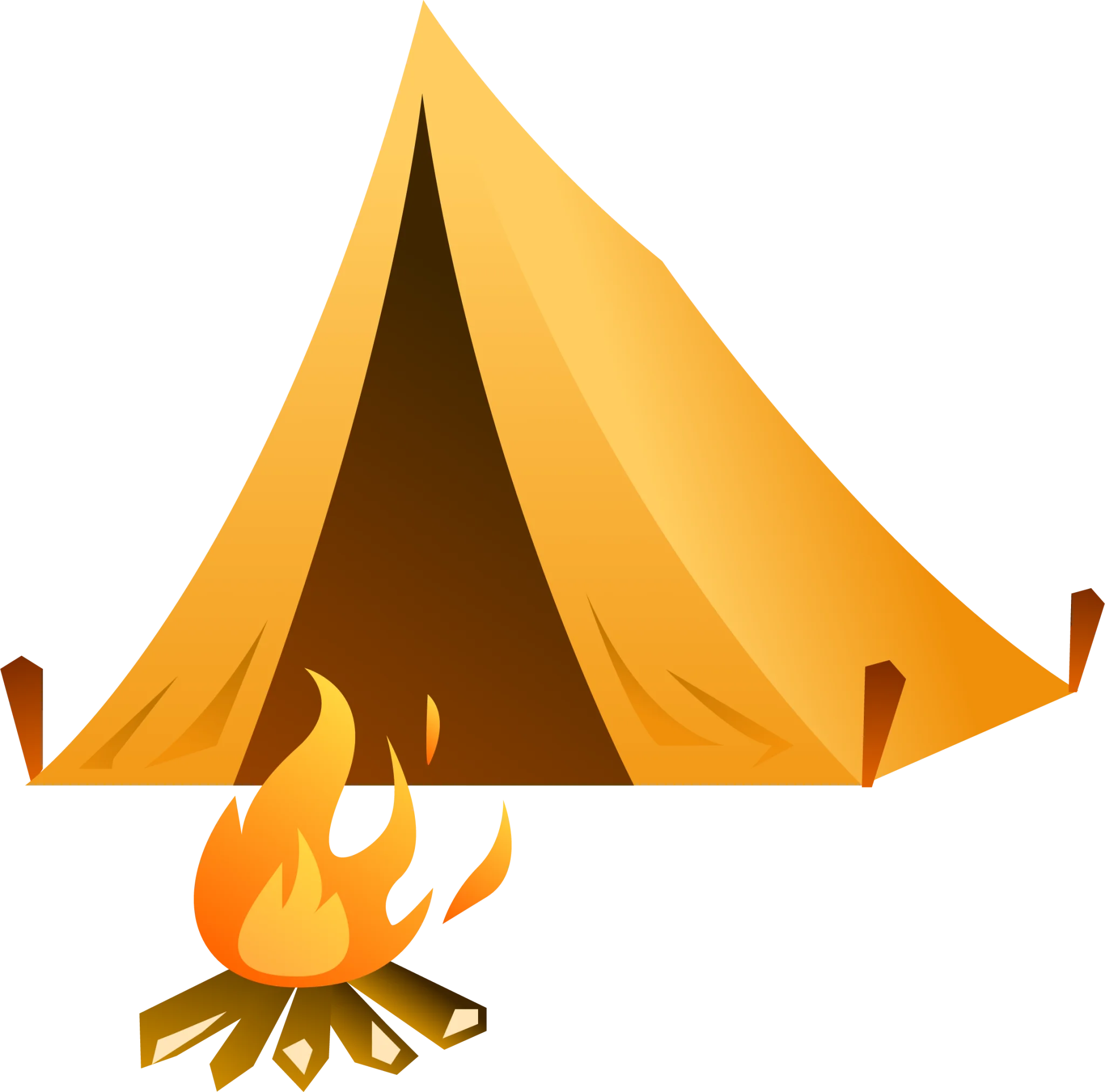 Classic Camping Clipart with Warm Glowing Campfire and Traditional Triangular Tent Design