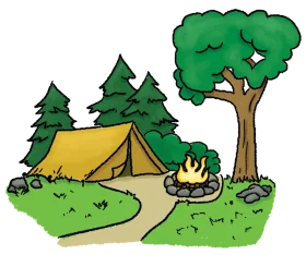 Cozy Woodland Camping Scene: A Charming Outdoor Adventure Clipart Illustration