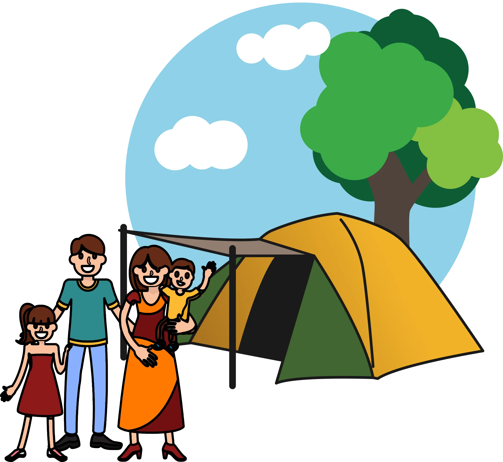Family Camping Adventure Outdoor Leisure Clipart Illustration Design