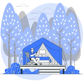 Serene Blue Mountain Camping Clipart: Tranquil Outdoor Wilderness Experience