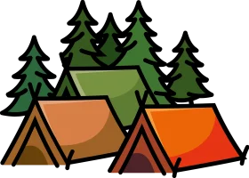 Serene Forest Camping Scene with Tents and Pine Trees Clipart Illustration