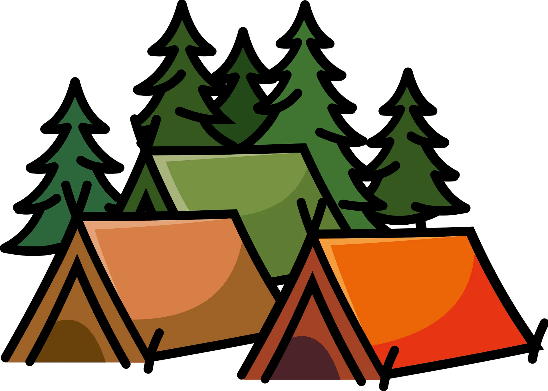 Serene Forest Camping Scene with Tents and Pine Trees Clipart Illustration