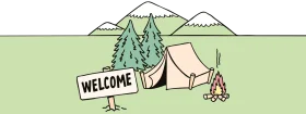 Serene Mountain Camping Clipart with Welcoming Forest Landscape Scene