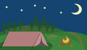 Serene Nighttime Camping Clipart: Starry Sky and Cozy Campfire Landscape