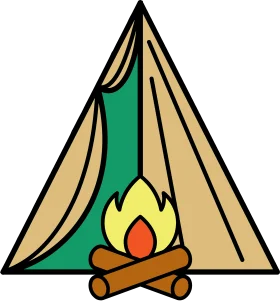 Serene Wilderness Adventure Campground Tent and Bonfire Clipart Design