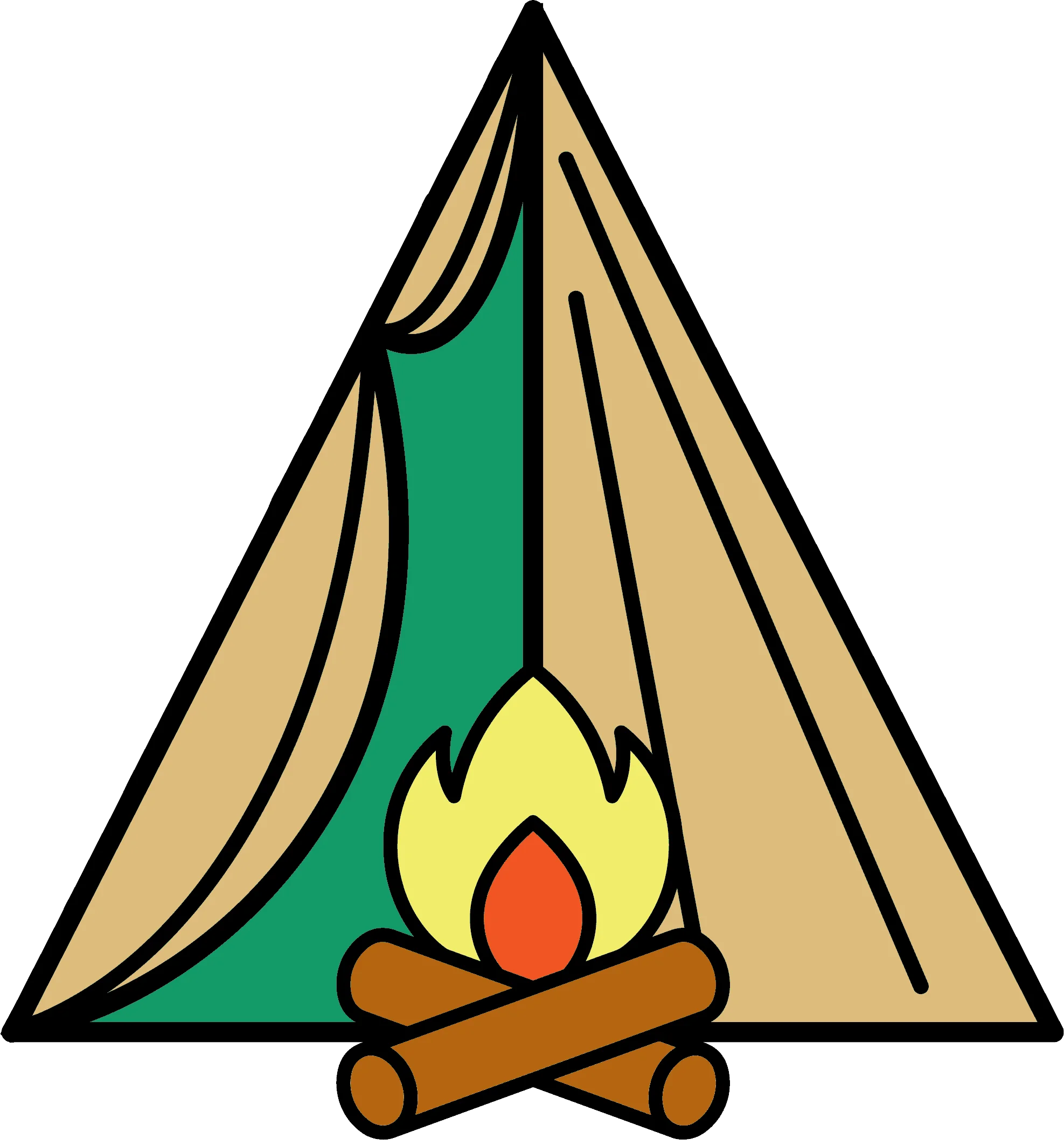 Serene Wilderness Adventure Campground Tent and Bonfire Clipart Design