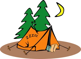 Serene Wilderness Camping Scene with Snoozing Tent Under Moonlit Pine Trees Clipart