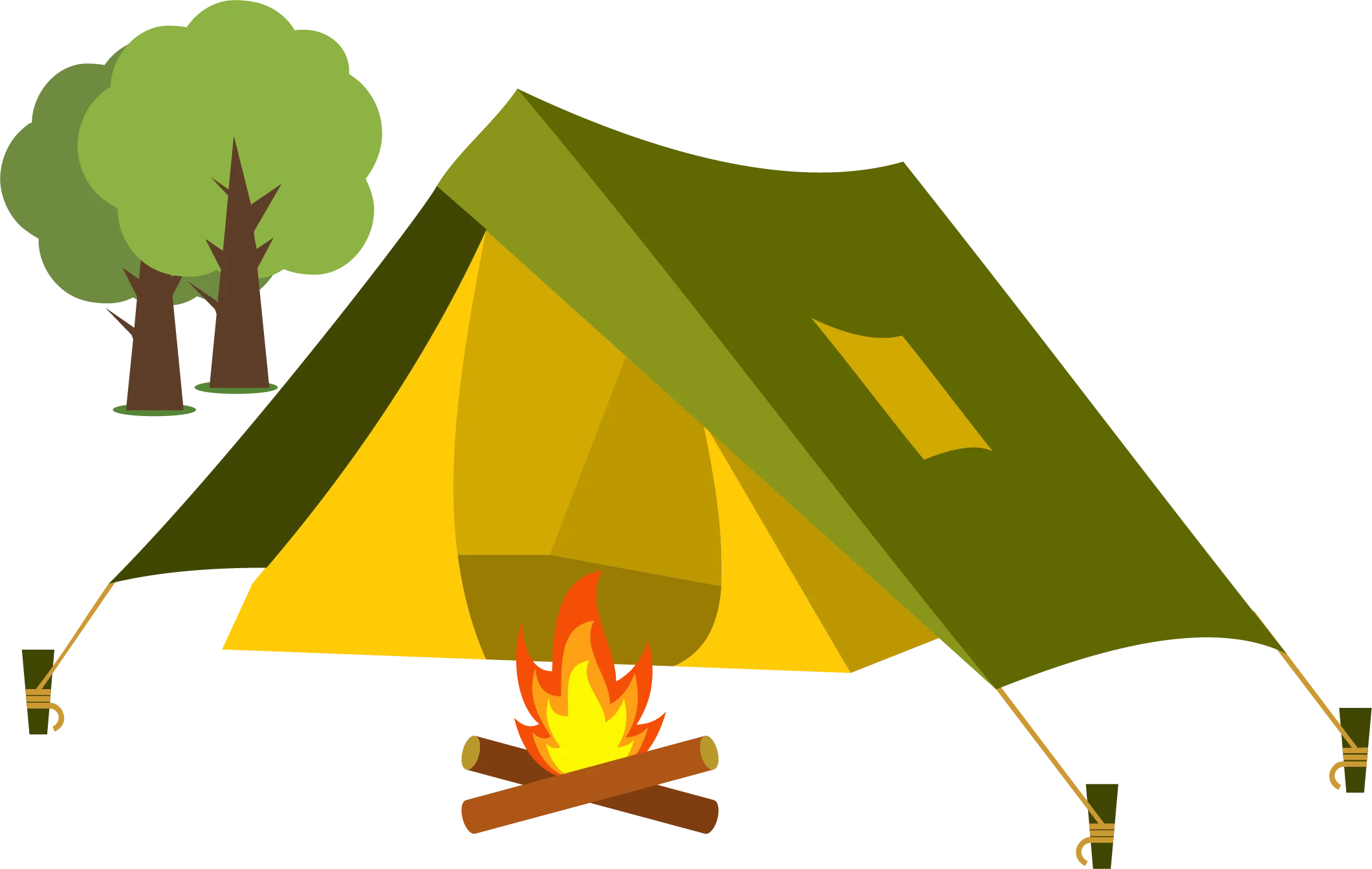 Tranquil Forest Camping Scene with Tent and Glowing Campfire Clipart Illustration