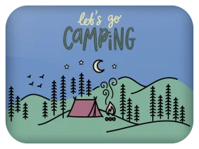 Whimsical Let's Go Camping Clipart Illustration with Night Forest Scene