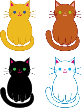 Adorable Cartoon Cats Clipart Collection in Four Charming Color Variations