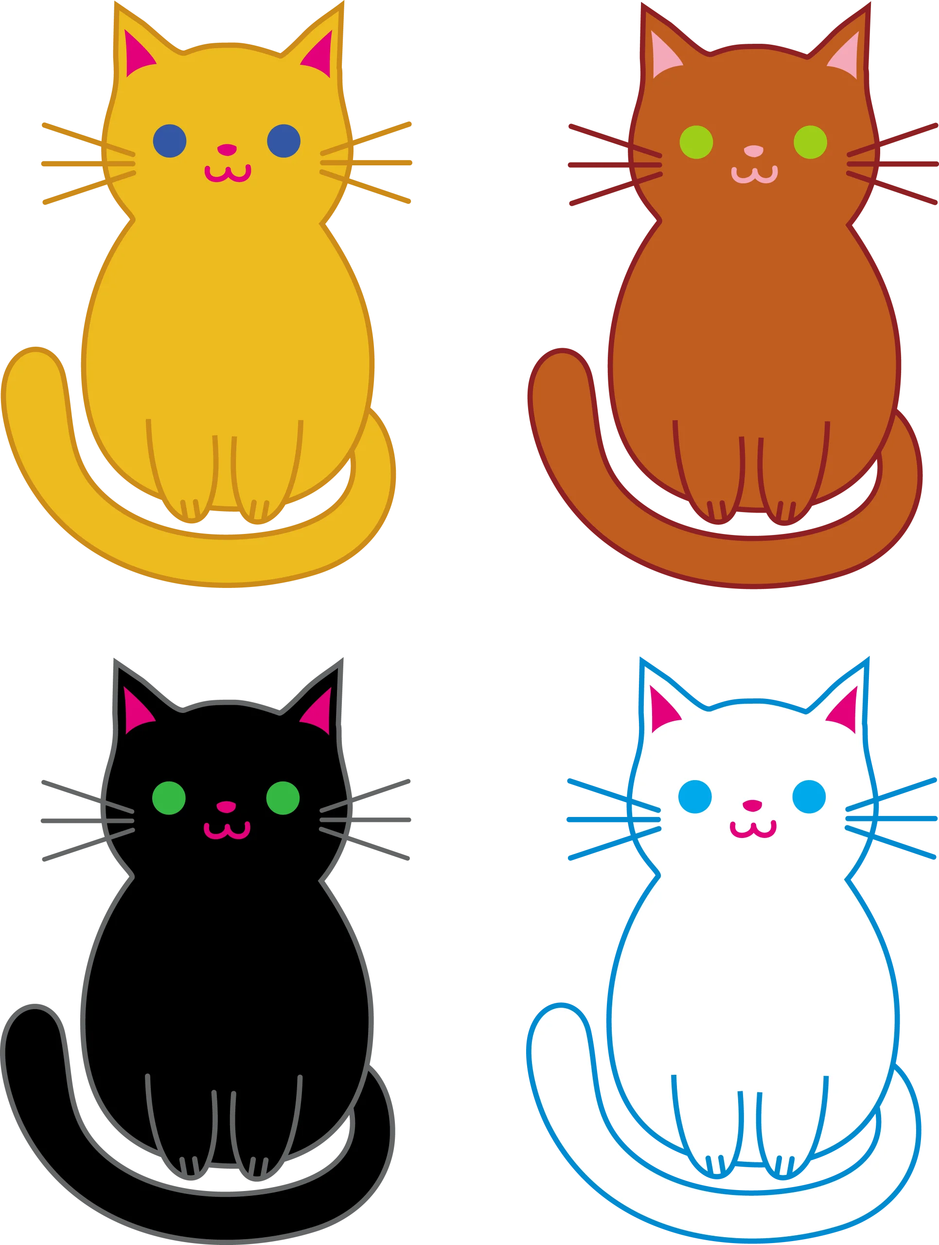 Adorable Cartoon Cats Clipart Collection in Four Charming Color Variations