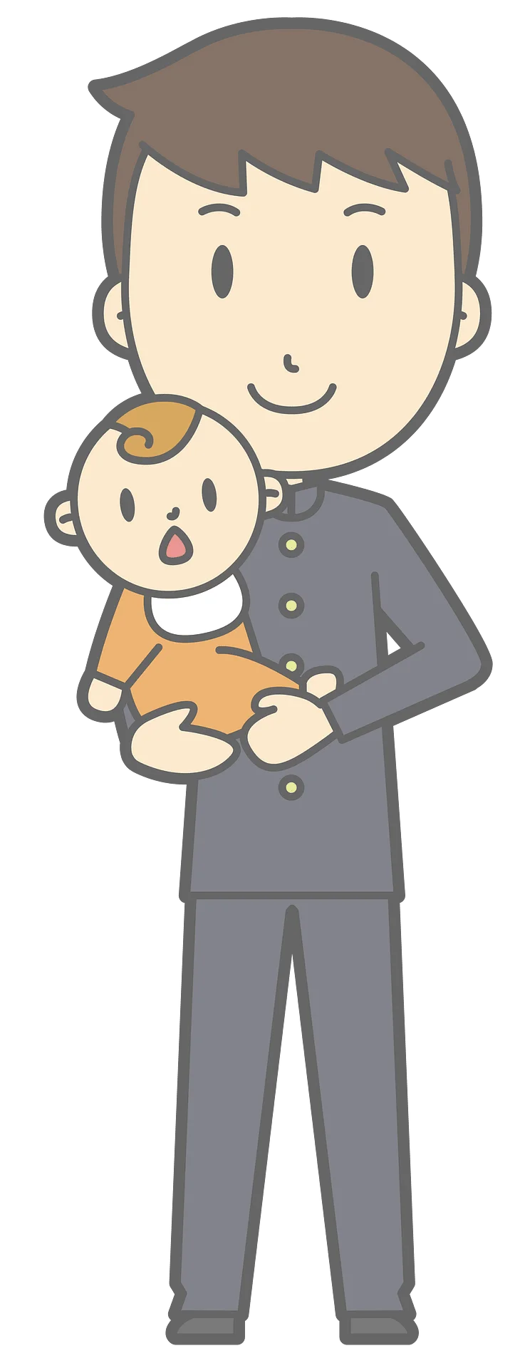 Adorable Cartoon Student Dad Holding Infant Clipart Illustration