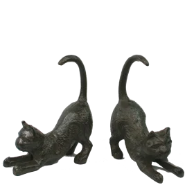 Cast Iron Stretching Cats Decorative Statue Clipart Sculpture Set