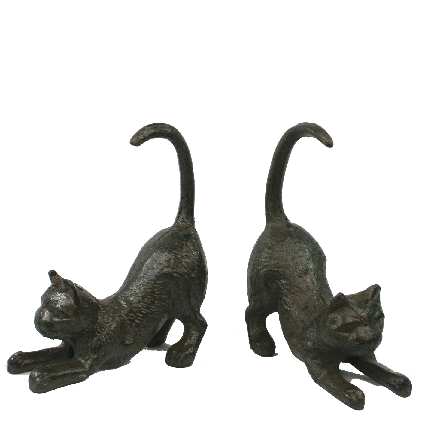 Cast Iron Stretching Cats Decorative Statue Clipart Sculpture Set