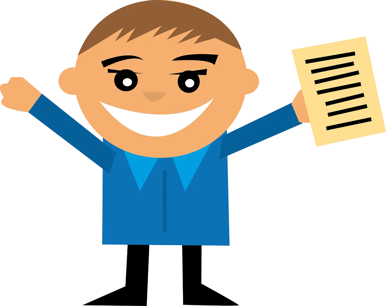 Cheerful Elementary School Student Holding Paper Clipart Illustration