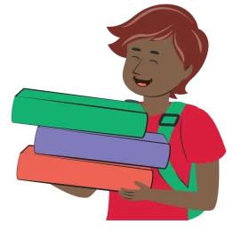 Cheerful Student Carrying Colorful Books Clipart Illustration